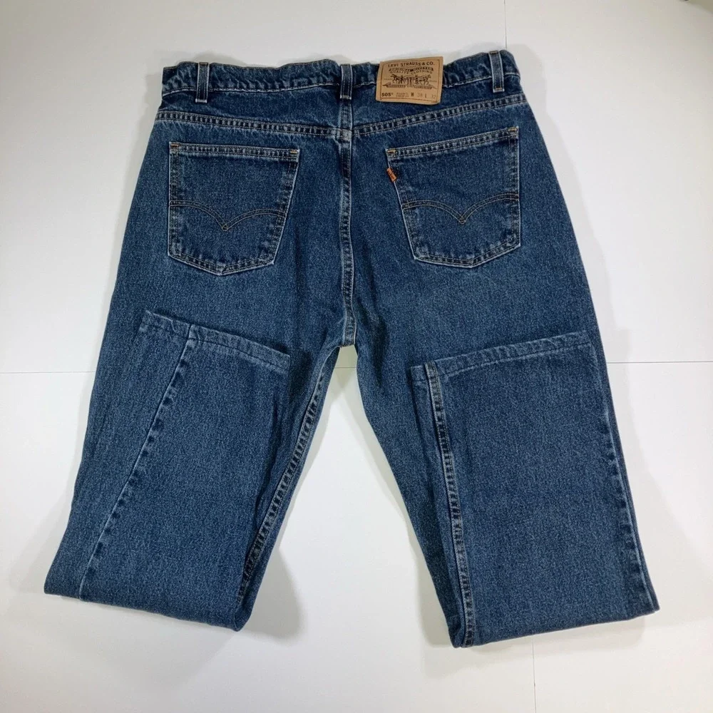 Vintage Levi's 505 Jeans Mens 38x32 Hemmed 36x29 Orange Tab USA Made 90s Y2K
